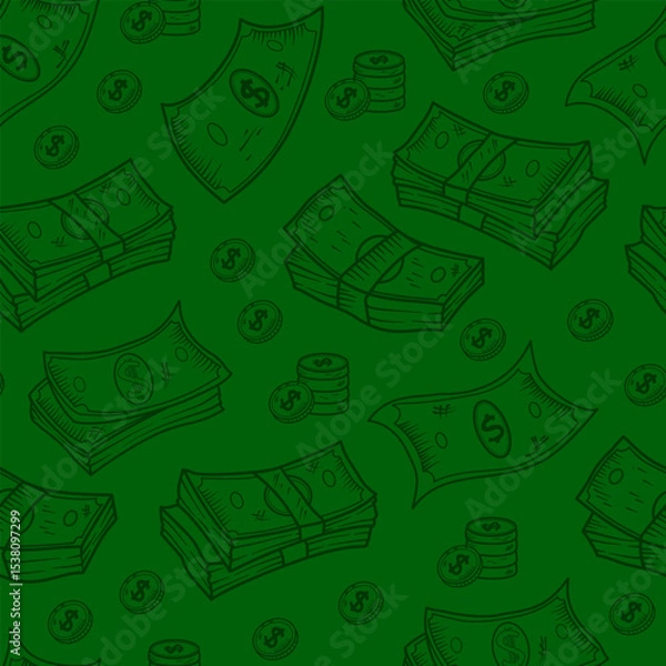 Obraz US dollar pattern background. Seamless pattern of the symbols of dollar currency background. Dollar sign pattern background. Dollar Doodle seamless pattern background. 