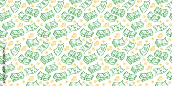 Obraz US dollar pattern background. Seamless pattern of the symbols of dollar currency background. Dollar sign pattern background. Dollar Doodle seamless pattern background. 