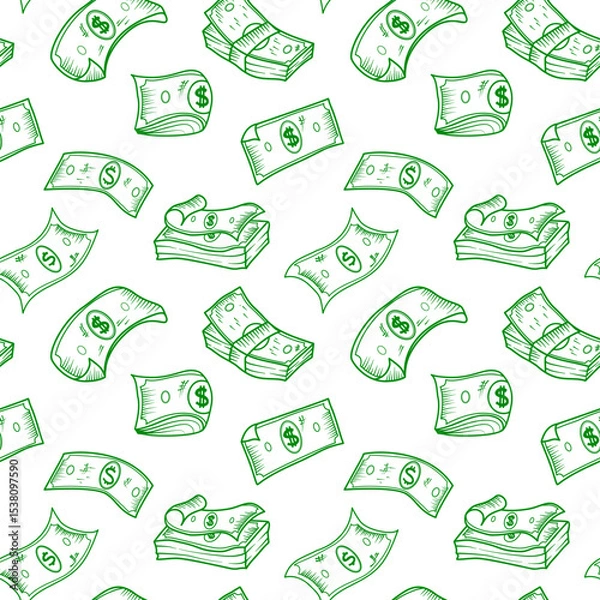 Obraz US dollar pattern background. Seamless pattern of the symbols of dollar currency background. Dollar sign pattern background. Dollar Doodle seamless pattern background. 