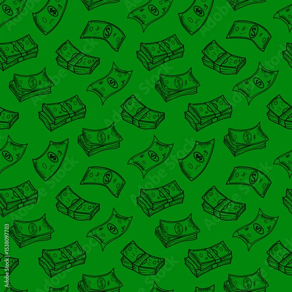 Obraz US dollar pattern background. Seamless pattern of the symbols of dollar currency background. Dollar sign pattern background. Dollar Doodle seamless pattern background. 