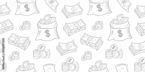 Obraz US dollar pattern background. Seamless pattern of the symbols of dollar currency background. Dollar sign pattern background. Dollar Doodle seamless pattern background. 
