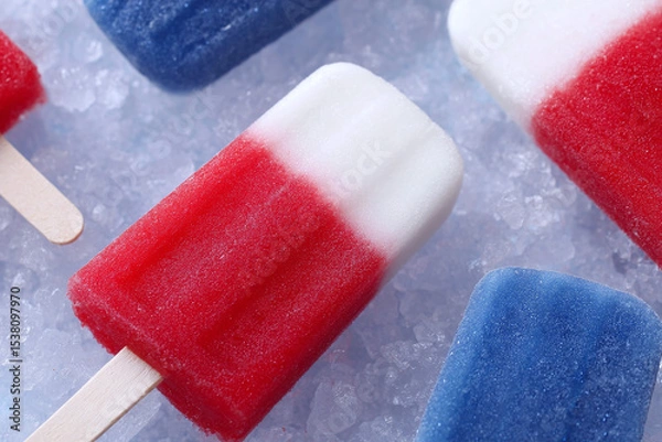 Obraz Red, white and blue popsicles on ice