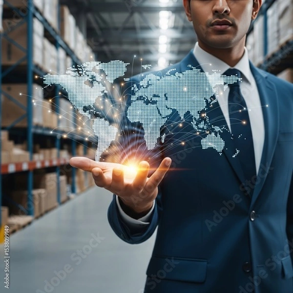 Obraz Global Logistics Network from Businessman Hand