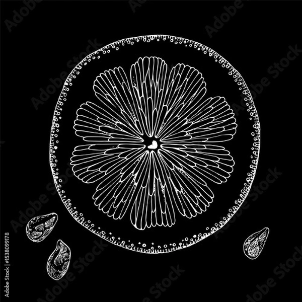 Fototapeta Grapefruit slice and seeds vector illustration