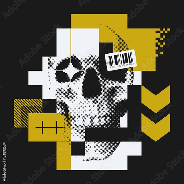 Obraz Abstract Collage With Halftone Skull