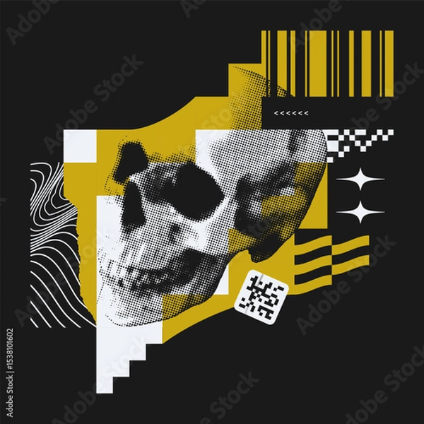 Obraz Abstract Collage With Halftone Skull
