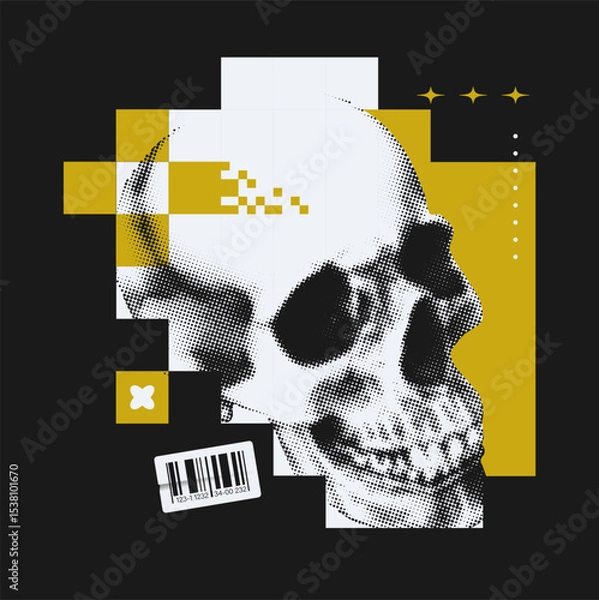 Obraz Abstract Collage With Halftone Skull