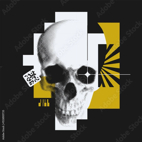 Obraz Abstract Collage With Halftone Skull