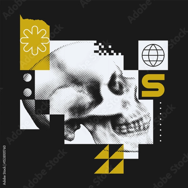 Obraz Abstract Collage With Halftone Skull