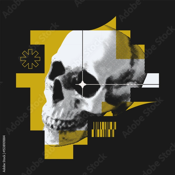 Obraz Abstract Collage With Halftone Skull