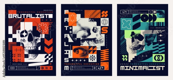Obraz Three Brutalist Poster Design Templates