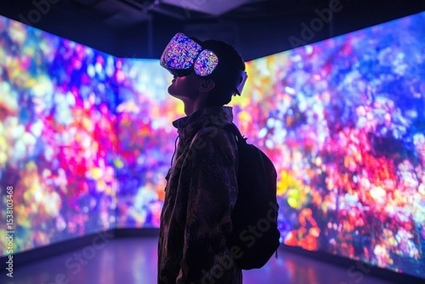 Fototapeta An interactive art installation where visitors' brainwaves generate digital paintings on giant screens