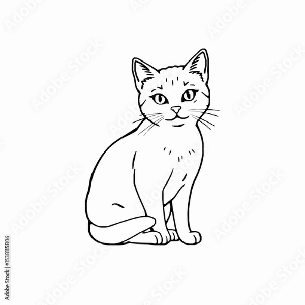 Fototapeta Simple cartoon cat illustration elegant feline with expressive eyes and delicate whiskers