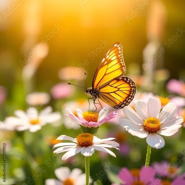 Obraz butterfly flits from flower to flower, embracing the warmth of the sun.