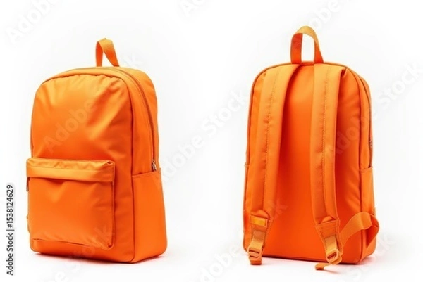 Obraz Bright orange backpack isolated on white, view from different sides