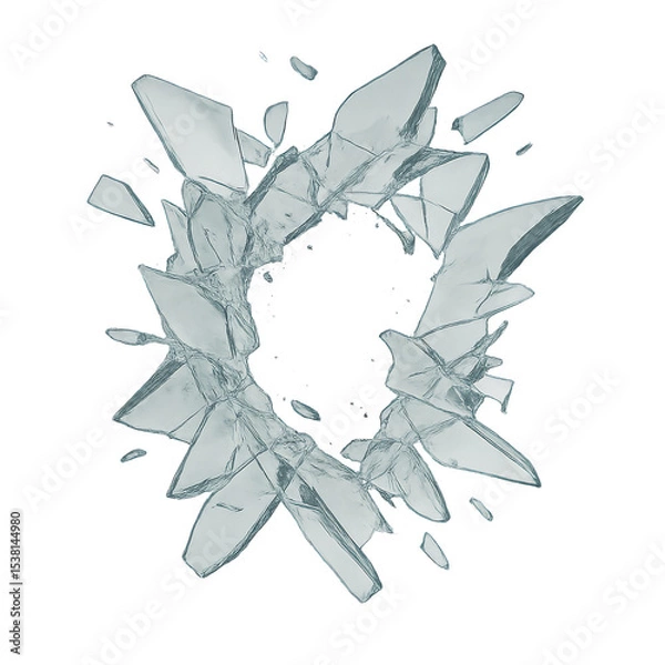 Fototapeta 3D Shattered Glass Fragment With Sharp Edges and Broken Pieces