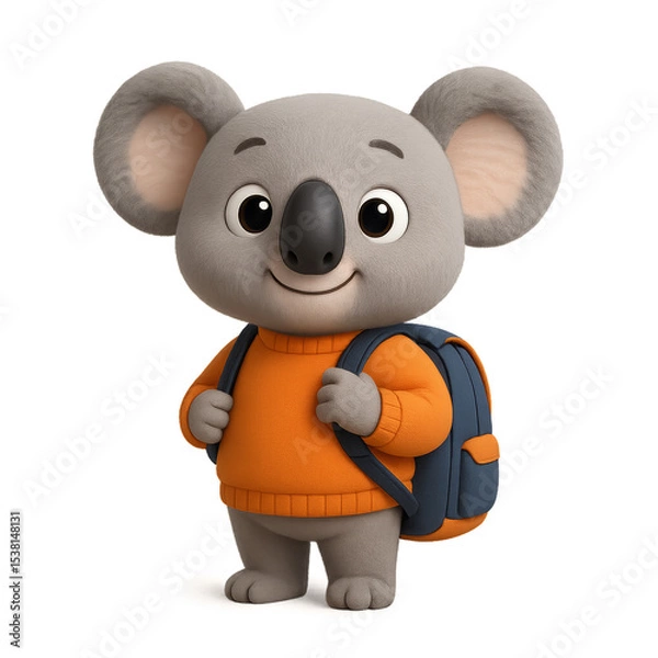 Fototapeta Adorable Cartoon Koala Student with Backpack and Friendly Smile