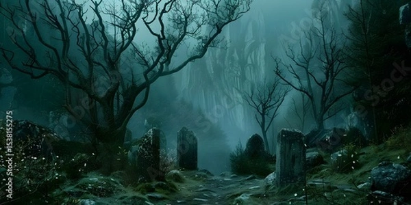 Fototapeta Dark Valley with trees Ai generate