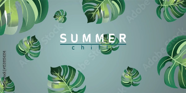 Fototapeta Summer Chill Background with Floating Monstera Leaves