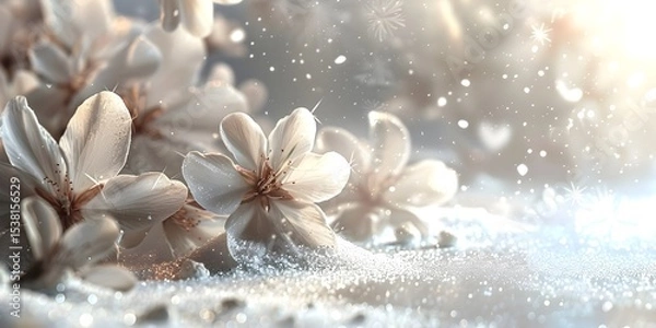 Fototapeta white flowers on the snow background Ai generate