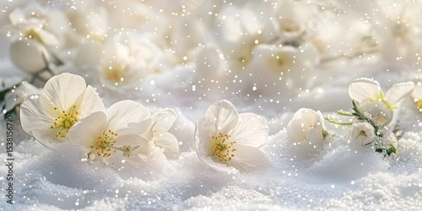 Fototapeta spring flowers in snow Ai generate