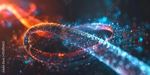 Fototapeta Abstract background with pink blue glowing neon lines and bokeh lights