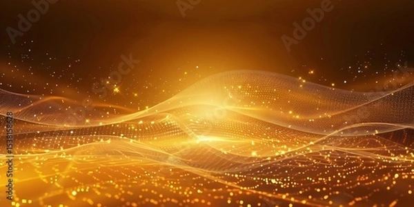 Fototapeta Abstract Yellow Energy Waves with Flying Particles