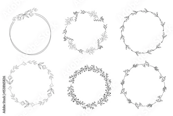 Fototapeta A decorative vector set of vintage floral frames and ornate border elements