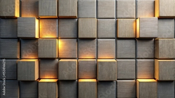 Obraz Illuminated wooden cube wall panel background texture