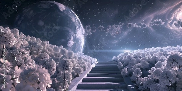 Fototapeta Surreal Full Moon and Floating Stairs