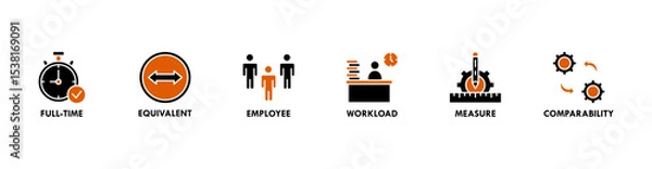 Fototapeta Fte banner web icon vector illustration concept of full time equivalent with icon of full-time, equivalent, employee, workload, measure and comparability