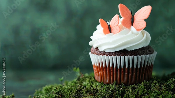 Fototapeta a single cupcake is displayed