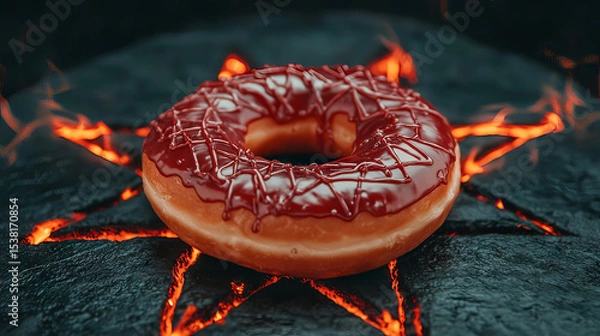 Fototapeta a close up image showcases a ring shaped pastry, glazed with a smooth, rich topping,