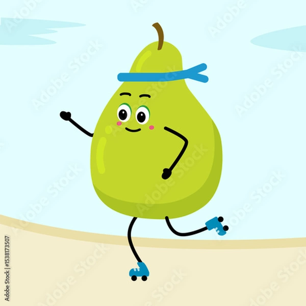 Obraz A cute, strong pear. The concept of classes in the gym with the image of pear, health, fitness