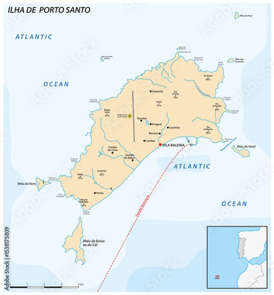 Obraz Map of the Portuguese island of Porto Santo, Madeira