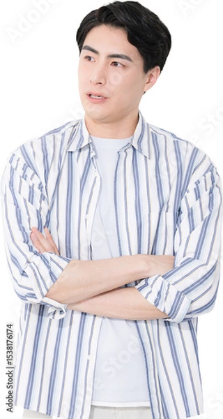 Fototapeta シャツを着た男性の背景透明pngの合成素材　腕組みをするミドル男性の全身