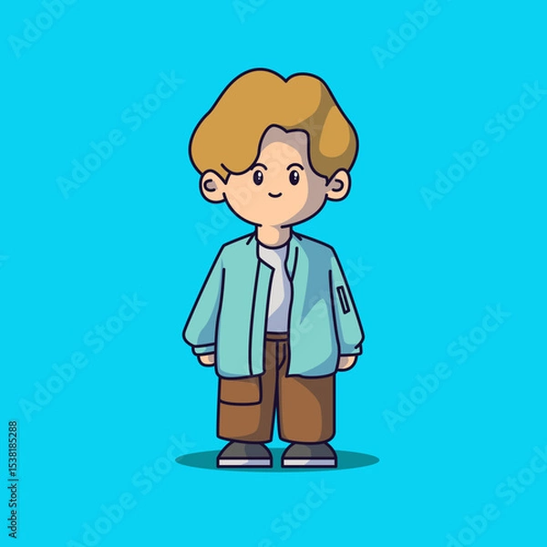 Fototapeta Cute boyband chibi characters with some fashionable clothes and vector art