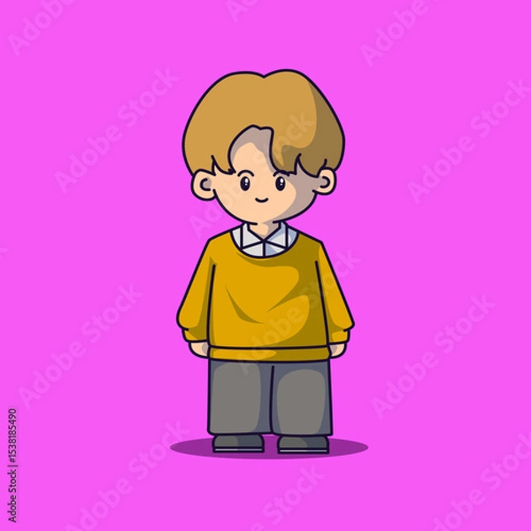 Fototapeta Cute boyband chibi characters with some fashionable clothes and vector art