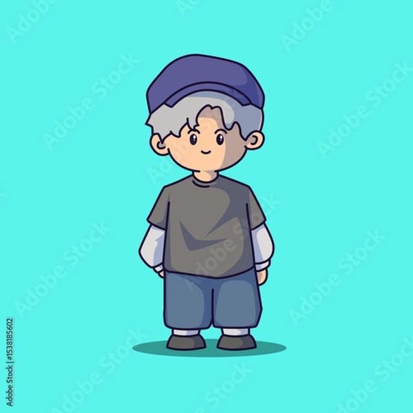 Fototapeta Cute boyband chibi characters with some fashionable clothes and vector art