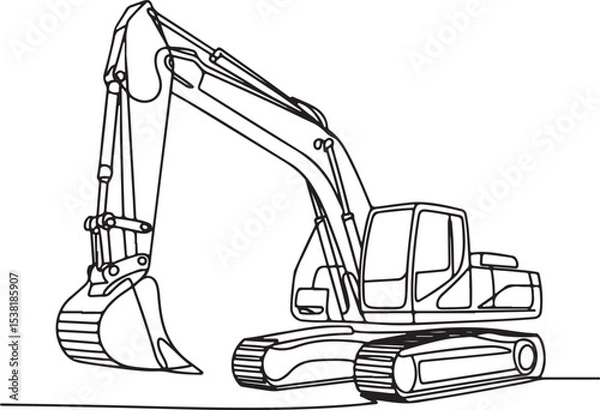 Fototapeta continuous line drawing of an excavator with articulated hydraulic arm in industrial style