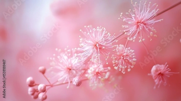 Fototapeta A close-up of blooming pink mimosa flowers on the soft blurred background.