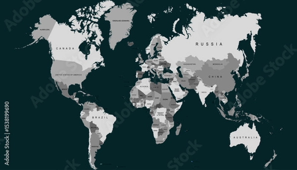 Obraz World map. Modern color vector map. Silhouette map