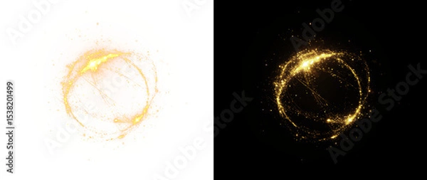 Fototapeta Brilliant golden neon sphere with electric spark and glow. A futuristic light effect PNG on a transparent background perfect for bold, high-impact vector designs.