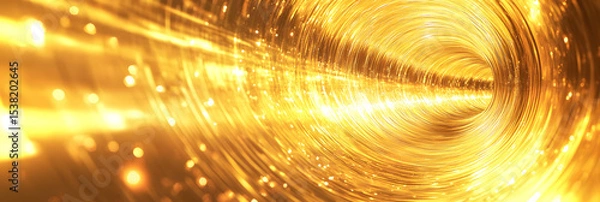 Fototapeta Abstract Golden Light Tunnel with Sparkling Particles