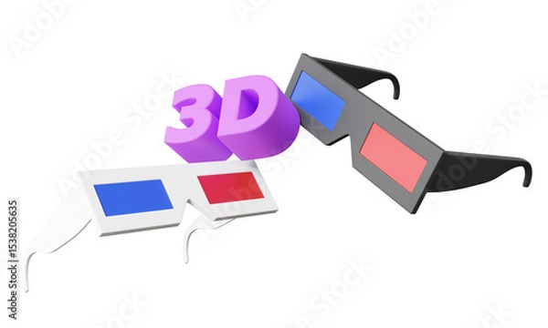 Obraz White and black cinema glasses 3D movie video screen advertising multimedia entertainment on isolated background. graphic design banner. 3d render illustration element