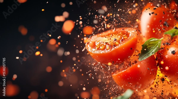 Obraz Vibrant tomatoes bursting with spices and herbs