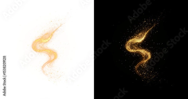 Fototapeta Twirl, light, line, gold, and sparkle shape this radiant PNG. A glowing PNG Overlay with dynamic swirls and transparent waves—perfect for festive, magical, or futuristic motion designs