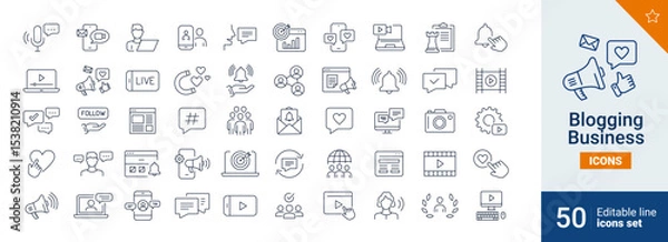 Fototapeta Blogging icons Pixel perfect. Talk, team, like, ....	
