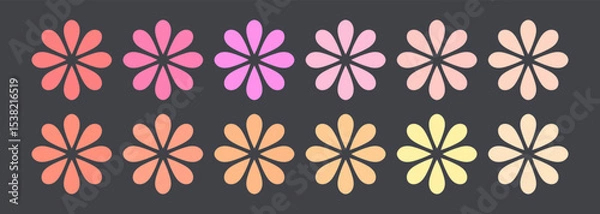 Fototapeta Cute flowers icons set. Decorative pastel flowers flat design elements. Vector illustration.