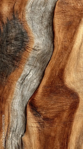 Fototapeta Detailed close-up of textured wood showcasing natural patterns and colors in soft lighting at a serene location